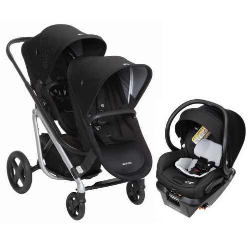 Maxi-Cosi Lila Double Stroller + Mico XP Max Travel System Bundle - Nomad Black / Essential Black