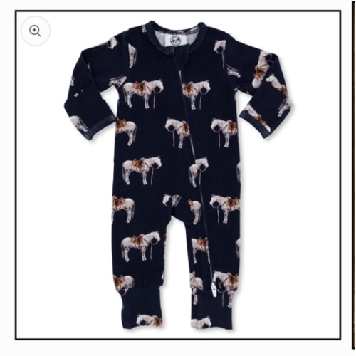 Navy Ranch Horse Folding Feet Jammies – Cowkid Clothing Company