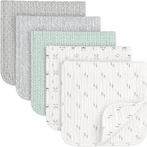 KeaBabies Organic Muslin Burp Cloths Baby Boy, Girl, 5-Pack (Nordic)