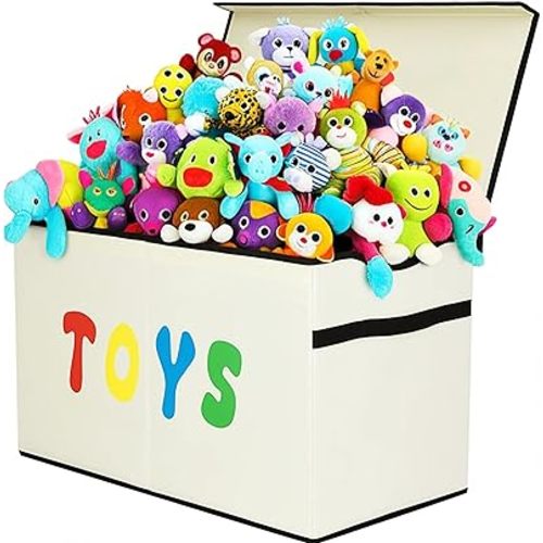 Toy Box Chest, Collapsible Sturdy Storage Bins with Lids, Extra Large Kids Toy Storage Organizer Boxes Bins Baskets for Kids, Boys, Girls, Nursery Room, Playroom, Closet (New Beige)