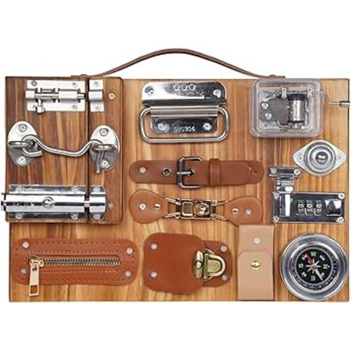 Montessori Busy Board for Toddlers Wooden Sensory Montessori Toys,Travel Toy Fidget Board Learning Activity Board for Fine Motor Skills Boys & Girls, Educational Learning Toy with Locks,Latches