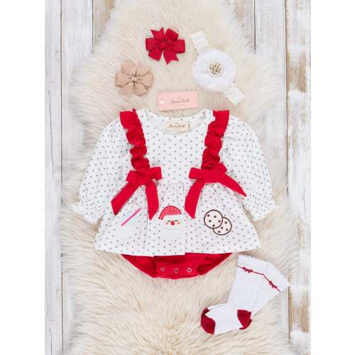 Embroidered Santa's Milk & Cookies Ruffle Bubble Romper