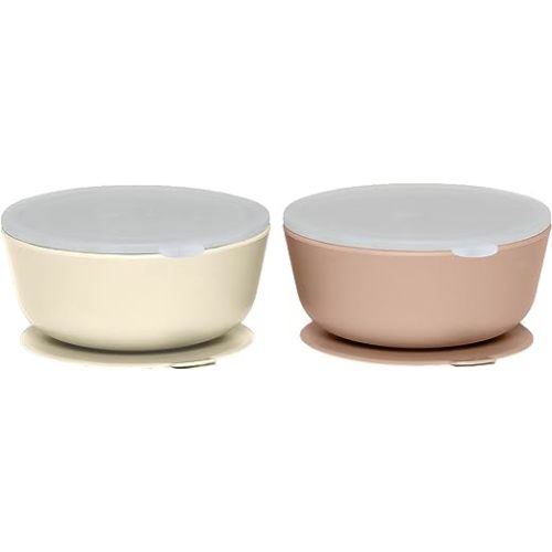 WeeSprout Suction Bowls for Baby & Toddlers (Set of 2) - 100% Silicone w/Plastic Lid - Leak Proof Feeding Supplies - Dishwasher & Microwave Safe Infant Dinnerware w/Extra Strong Base
