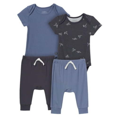 Modern Moments by Gerber Baby Neutral Super Soft 4-Piece Bodysuits and Pants Gift Set, Newborn - 12 Months