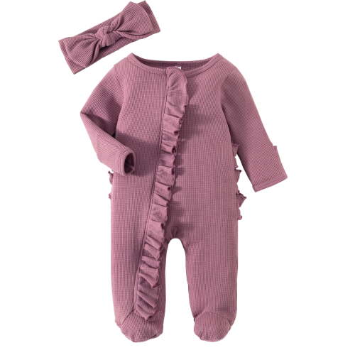 WIBACKER Newborn Baby Girl Fall Winter Outfits Clothes Knit Jumpsuit Ruffle Romper Zip Up Coming Home Outfit Footies Bodysuit