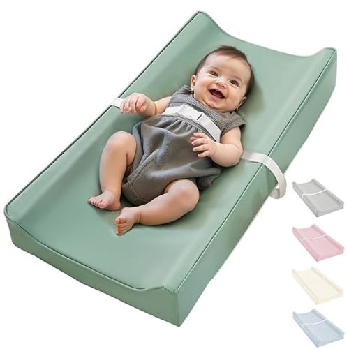 Vegan Leather Waterproof Baby Changing Pad - Wipeable, Extra Thick & Portable & Non-Slip Diaper Mat for Dresser, Crib, Travel | Soft & Safe (Green)