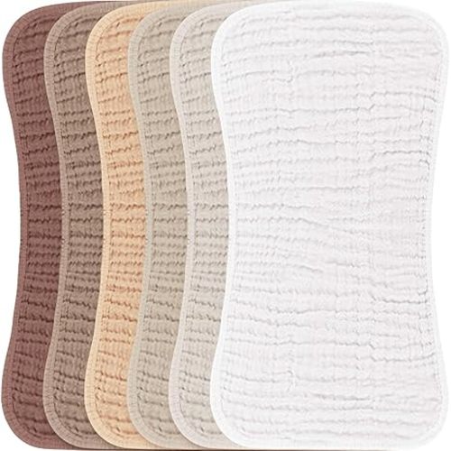Konssy Muslin Baby Burp Cloths Sets for Unisex- 6 Pack Large 100% Cotton Burping Clothes for Newborn, Baby Girls and Boys
