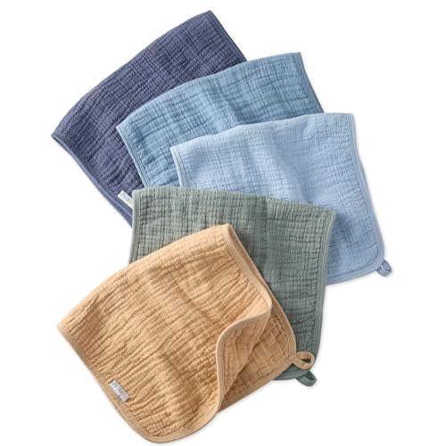 Butterblu Riley - Crinkle Burp Cloths, 5 Pack Muslin Burpcloths for Newborn Girls, Boys, Unisex​, Terra, One Size