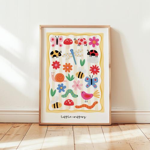 Little Critters Nursery Art Print, Wall Art for Kids Room, Cute Insect and Bug Poster for Children, Kids Bedroom Decor, Nature Wall Print