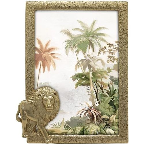 Lion Photo Frame / 4x6 In | For Vertical Display on Tabletops | Perfect for Home Decor, Wedding, Vacation, Graduation, Or Any Milestone Photos (Gold)