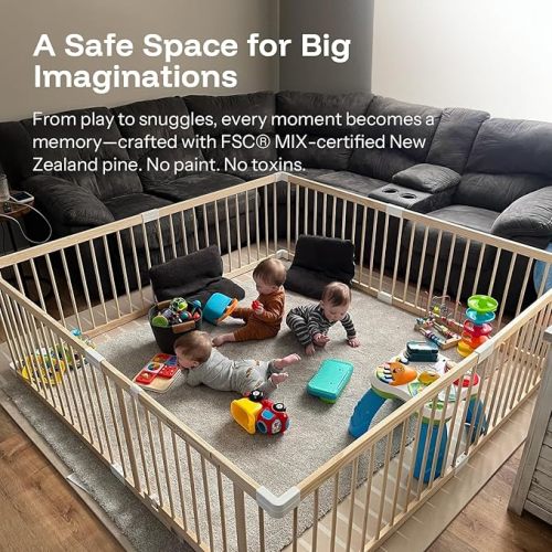 HARPPA Baby Gate Playpen Wooden Playpen for Babies and Toddlers Large Play Yards Baby Fence Play Area 60 x 71.5 x 24 inch