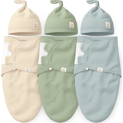 KeaBabies 3-Pack Organic Swaddles for Newborns Girls, Boys with Hats - Soft Cotton Baby Sleep Sacks 0-3 Months, Breathable Baby Hats and Swaddles 0-3 Months, Newborn Essentials Must Haves (Slate)