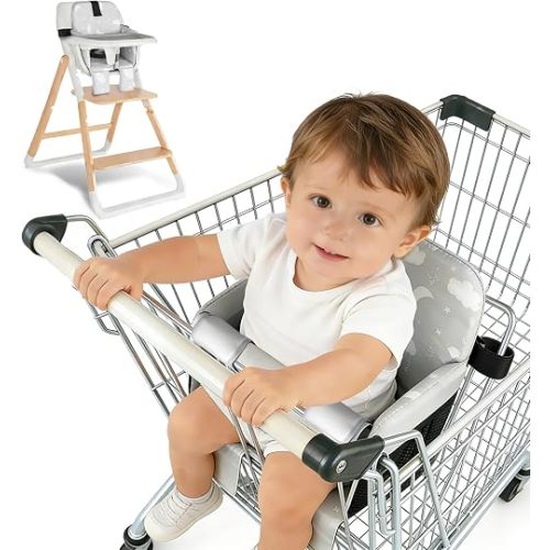 Portable Shopping Cart Seat for Baby, High Chair Comfort Seat, Grey Clouds