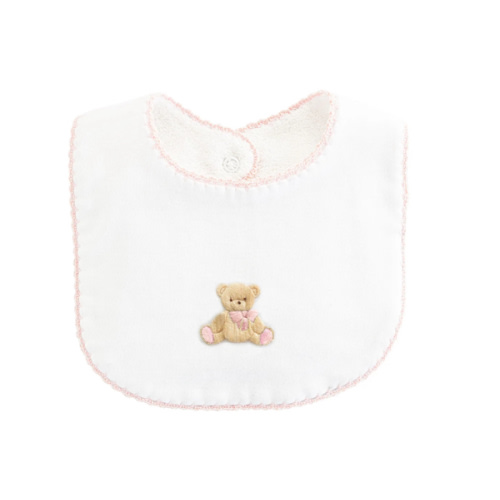 Teddy Bear Bib with Crochet Trim - Pink