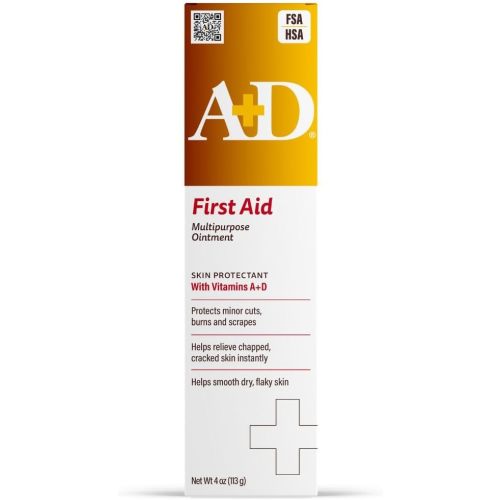A+D First Aid Multipurpose Healing Ointment - Moisturizing Skin Protectant for Dry Cracked Heels, Elbows, Hands and Lips - Protects Minor Cuts, Burns, & Scrapes – 4 oz Tube