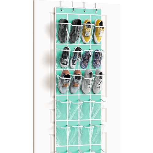 Simple Houseware 24 Pockets - Crystal Clear Over The Door Hanging Shoe Organizer, Turquoise (64'' x 19'')