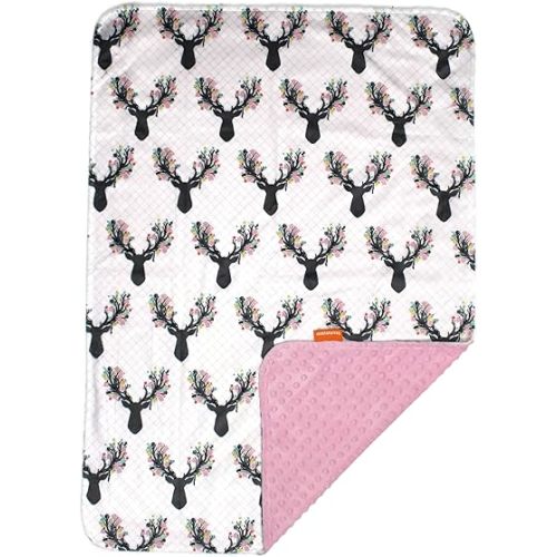 Dear Baby Gear - Reversible Baby Blankets - Soft Nursery Blanket for Newborn - Toddler Blankey - Throw Blanket for Boys & Girls - Infant Blankets - 40x30 (Girl Antler Flowers - Pink Dot)