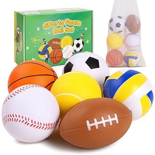 PlayZap 6 Pack Balls for Toddlers Kids, Foam Soft Balls Set, 3.5" Small Soccer Basketball Baseball Football Volleyball Tennis, Indoor Outdoor Sports Toys Gifts for Boys Girls