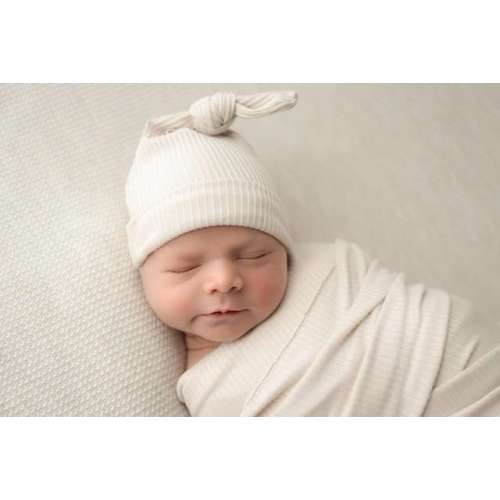 Adjustable Ribbed Top Knot Hat - Beige