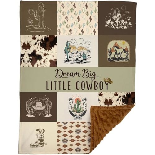 Western Baby Blanket, Cowboy Minky Blankets for Boys Girls, 30x40 in