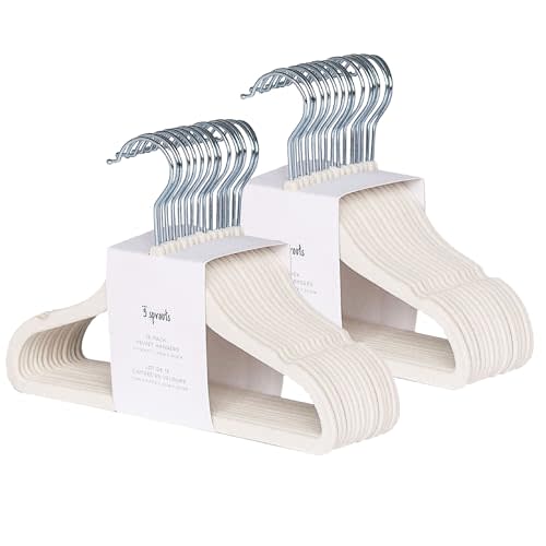 3 Sprouts Velvet Baby Hangers - Non-Slip Hanger for Infant, Toddler, Baby Clothes - Closet Kids Hangers with Slim Design, Nordic Colors, Pack of 30 - Cream
