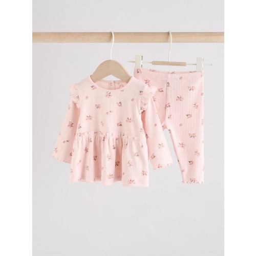 Pink Ditsy Baby Long Sleeve Frill Top And Leggings Set (0mths-2yrs)
