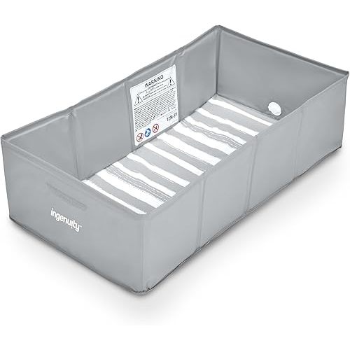 Ingenuity Tuckaway Toddler Folding Tub, Converts Shower to Tub, Folds to Store, Easy to Clean, No Assembly Required, Portable Baby Bathtub for Travel, 12M-5Y, Gray