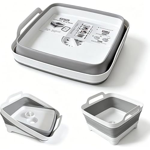 GIMWA 2.4Gal Collapsible Dish Basin with Drain Plug, Baby Bottle Wash Basin