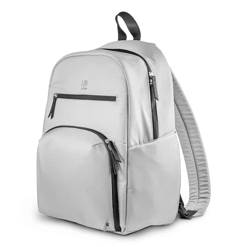 JJB by JuJuBe - New Deluxe Diaper Bag Backpack with Portable Changing Pad, Stroller Straps, Large Travel Backpack for Boy or Girl, Carrying Baby Bottles, Diapers, Pacifiers, Grey, Mother's Day Gift