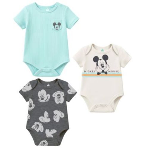 Baby Boys' Mickey Mouse Short-Sleeve Bodysuits, 3-Pack