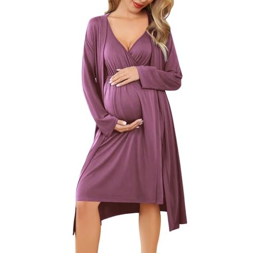 Ekouaer Maternity Nursing Gown and Robe Set Labor Delivery Nursing Nightgowns for Breastfeeding Pregnancy Clothes
