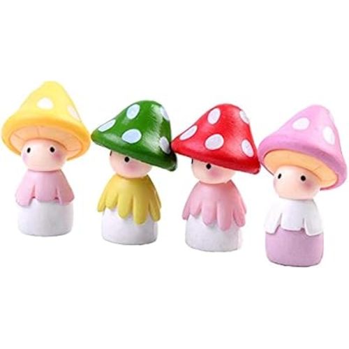 Fairy Mushroom Doll Figurines 4 Pcs Miniature Fairy Garden Micro Landscape Mini Dollhouse Garden Decoration Outdoor Decoration
