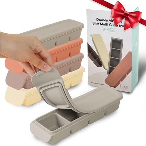 Firgi Silicone Ice Cube Freezer Tray with Lid, 100% Food-Grade Platinum Silicone,Leak Resistance & Dishwasher Safe for Baby Food Prep,Breast Milk,Purees - Korean Made (4 Sets 1 oz/6 Sections)
