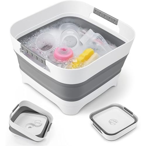 Collapsible Wash Basin Portable Foldable Sink Basin, BPA-Free Silicone Vegetable Fruit Washing Bowl, Space Saving Multi-Purpose Sink for Baby Bottle, Kitchen Camping Travel