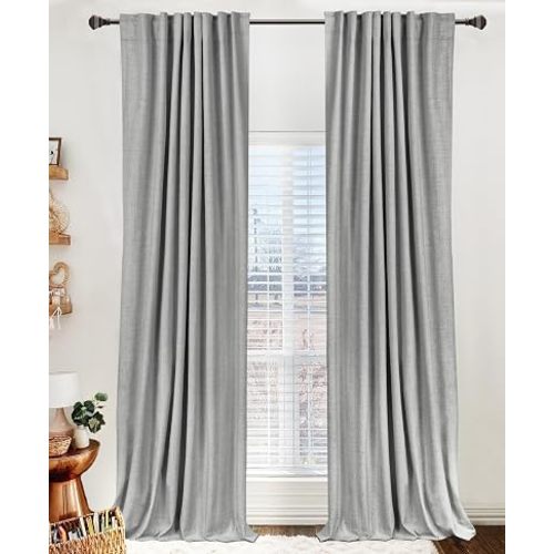 Linen Textured Total Blackout Curtains for Bedroom 72 Inches Long, Grey