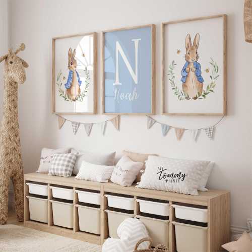 Peter Rabbit Nursery Wall Art Set of 3 Personalised Custom Baby Prints