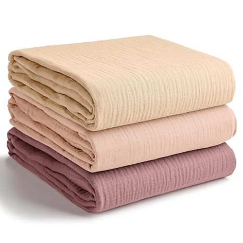 Comfy Cubs Muslin Swaddle Blankets Pack of 3, 42 x 42 Inch Soft 100% Cotton Baby Blanket Set, Large Wraps for Newborns - Self-Soothing Swaddles for Newborns - Cream, Blush, Mauve