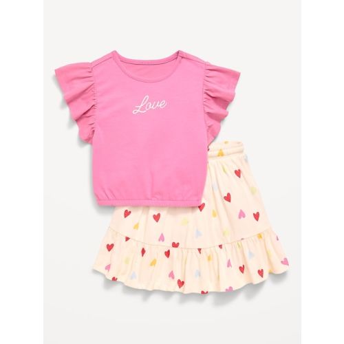 Short-Sleeve Graphic T-Shirt and Skort Set for Toddler Girls