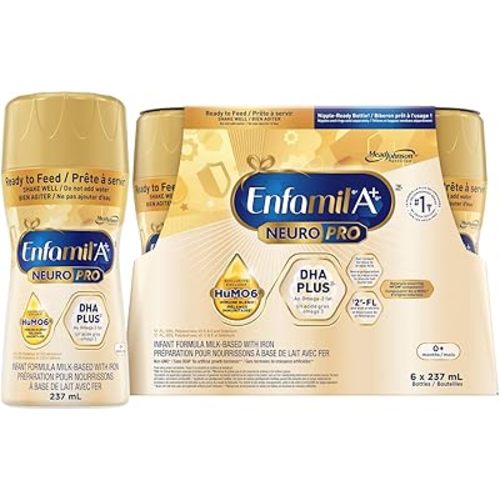 Enfamil A+ NeuroPro, Baby Formula, Ready to Feed, Nipple Ready Bottles, with Brain Building DHA and 2'FL for Immune Support, 0+ Months, 6 x 237mL
