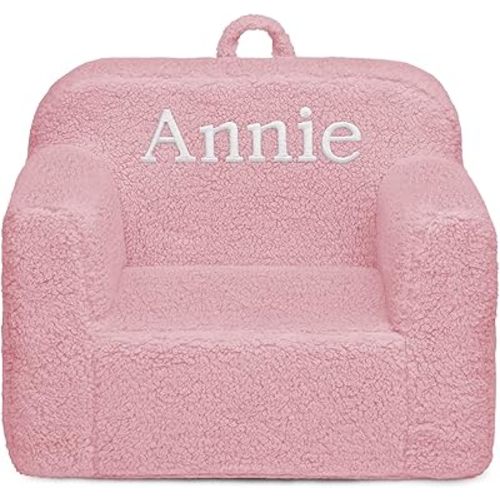 Delta Children Cozee Sherpa Chair – Customize with Name – Foam Kids Chair for Ages 18 Months and Up, Pink