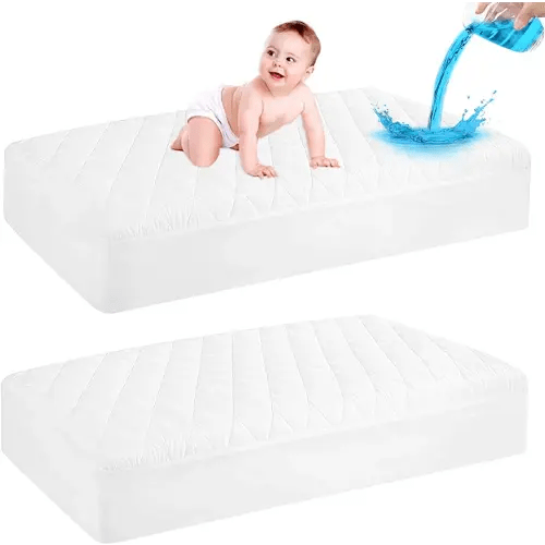 GRT 2 Pack Waterproof Crib Mattress Protector, Quilted Baby Mattress Cover Fitted Deep Pocket from 4" up to 9", Extra Soft Breathable & Noiseless Toddler Mattress Pad 52"x28", White