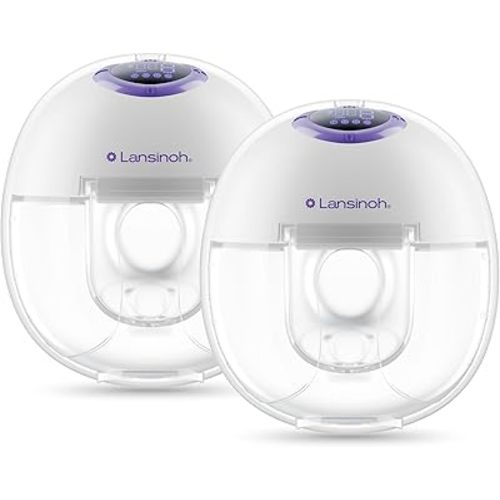 Lansinoh Discreet Duo Wearable Breast Pump, Hands Free Breast Pump, 4 Pumping Modes, 9 Levels Hospital Strength Suction, LED Display, Leak-Resistant Design, 2 Breast Flange Sizes Included: 24mm & 21mm