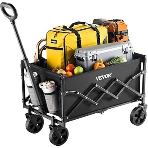 VEVOR Collapsible Folding Wagon with Wheels, Wagons Carts Foldable with 225lbs Capacity, Lightweight Portable Utility Wagon Cart for Grocery Shopping Sports Camping and Garden