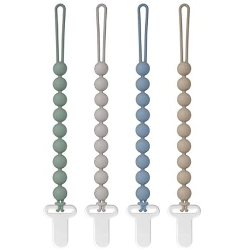 Pacifier Clips Silicone, 4-Pack Pacifier Holder Clip with Stylish Round Design, 100% Food Grade Silicone, Safe Essentials for Newborns Baby Boys and Girls