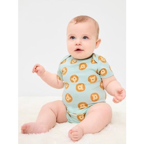 Printed Short-Sleeve Ribbed Bodysuit for Baby