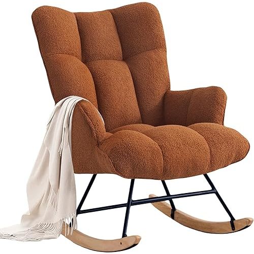 Zedachica Rocking Chair Nursery Glider Rocking Chair Teddy Rocking Accent Chair Nursery Rocker Nursing Rocking Chair for Living Room Bedroom Nursery (Brown Teddy)