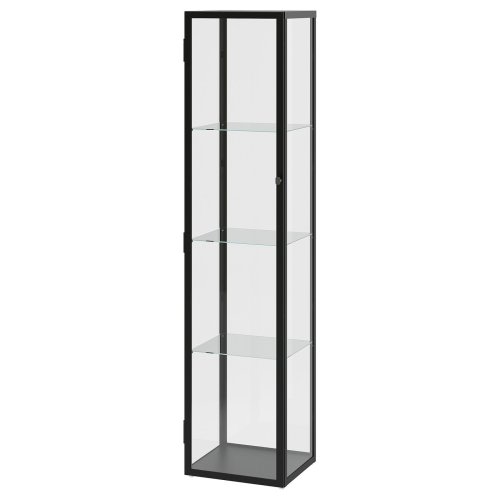 BLÅLIDEN / STRIMSÄV Glass-door cabinet with lighting - black