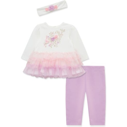 Floral Tiered Tulle Top, Leggings & Headband Set, 3M