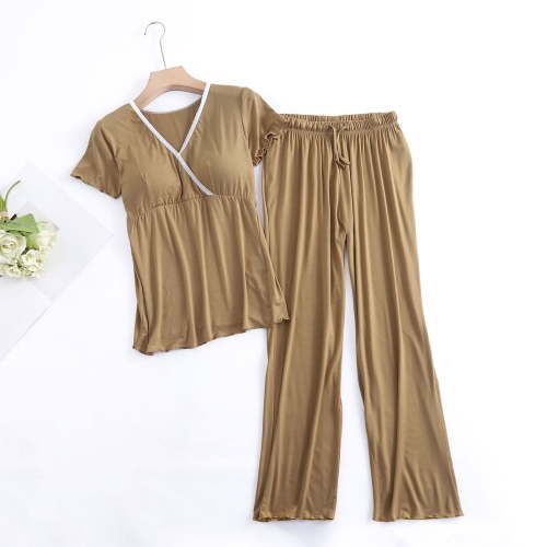 purcolt Women's Maternity Pajama Set Nursing Pjs Postpartum Breastfeeding Sleepwear Set Short Sleeve V Neck Top & Pants Pregnancy Loungewear