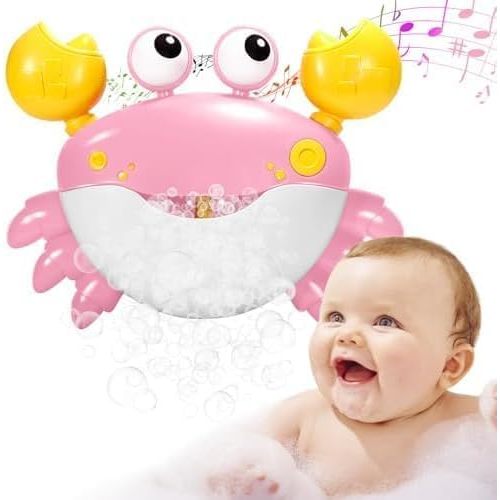Crab Baby Bath Toys, Crab Bubble Bath Machine, Automatic Bath Toy Blows Bubbles & Plays Children’s Songs, Bathtub Bubble Maker - Kids Birthday Gift for 1 2 3 Year Old Boy Girl Pink